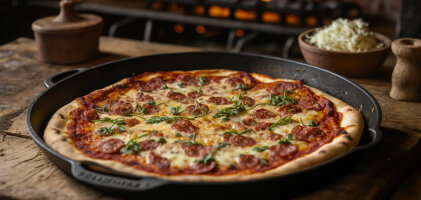 Pan pizza - pizza from the cast iron pan - Crispy pizza from the cast iron pan