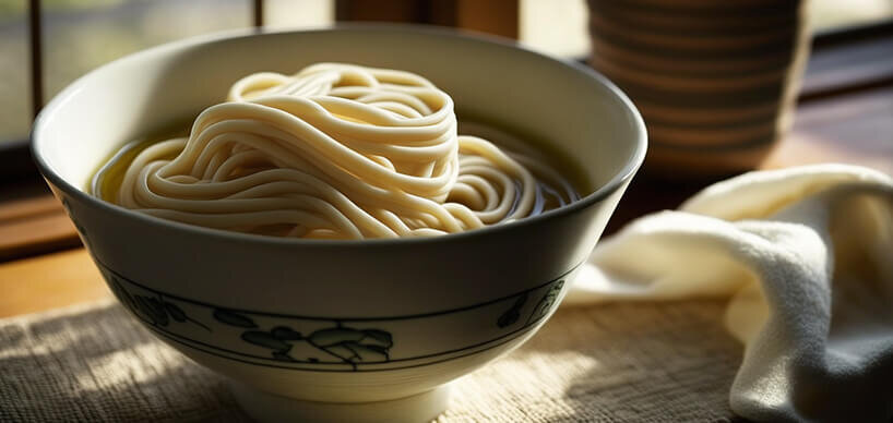 Udon Nudeln in Suppe