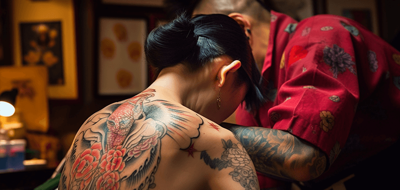 Tattoowierter Rücken einer japanischen Dame