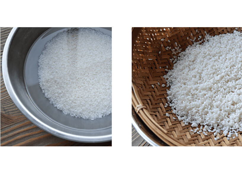 Reis waschen und abtropfen