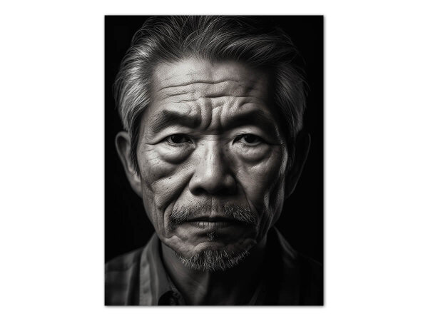 Wandbild Portrait Kajiya #1, japanischer Schmied, schwarz-weiß, 3:4