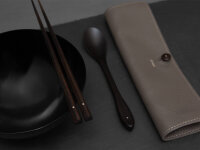 Set with Ebony chopsticks, spoon and leather pouch