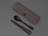Set with Ebony chopsticks, spoon and leather pouch
