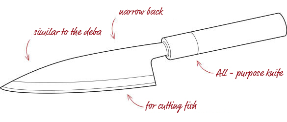 Funayuki knife shape, similar to the Deba